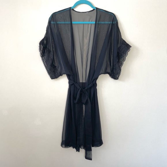 Vintage Other - Vintage Black Silk Chiffon & Lace Lingerie Robe Size Small
